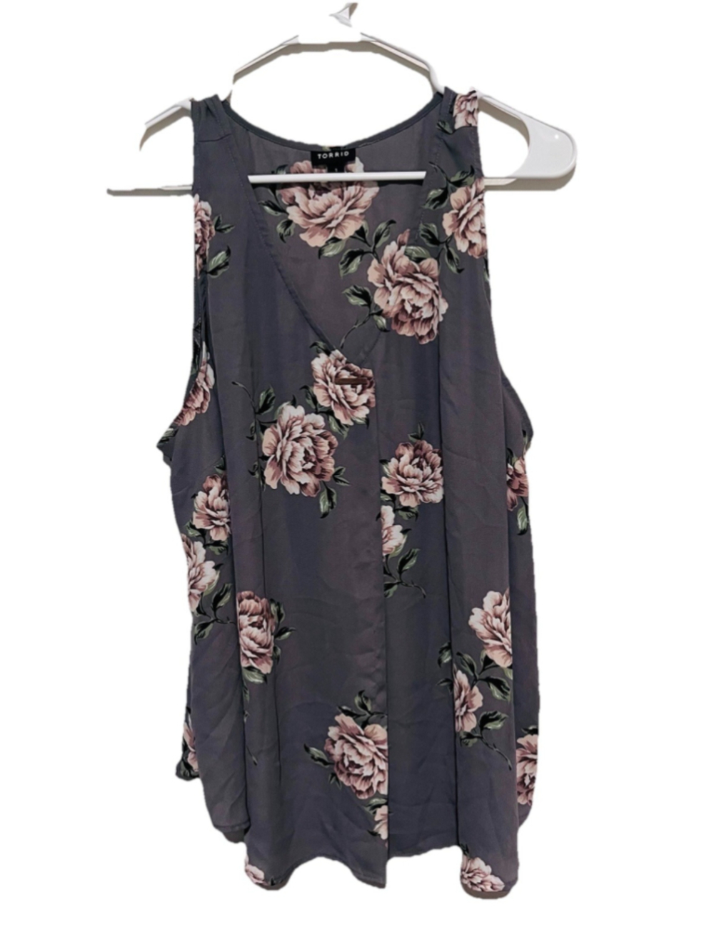 Torrid Light Gray Floral Sleeveless Top 1X Flowy Layering Lagenlook Blouse